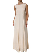 Peserico Beige Viscose Pleated Sleeveless Long Maxi Dress